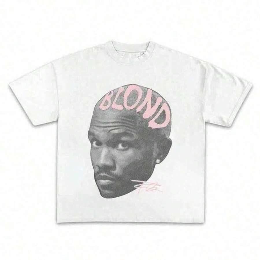 1 Pcs Y2K Urban Style 100% Cotton Tee, Coachella 2026 Rap Fan Print, White Short Sleeve T-Shirt For Beach Vacation, Concert & Daily Wear - White - View 1