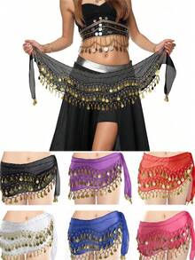 128pcs Coin Music Festival Waist Chain, Belly Dance Hip Scarf, Soft Belly Dance Skirt, Sequin Skirt, Suitable For Star Performance, Ballet Stage Performance, Bohemian Style, Halloween Women's Outfit, Party Carnival Nightlife Beach Wear Accessory - Multicolor - View 2