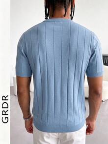 GRDR Men's Summer Knit Solid Ribbed Short Sleeve Sweater, Sporty Casual, Suitable For Outdoor Activities - Baby Blue - View 6