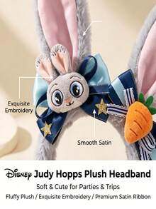 Disney Zootopia Judy Rabbit Plush Headband With 3D Doll And Carrot Bow, Soft Faux Fur Hairband, Suitable For Disney Park, Birthday Party, Skincare And Selfie - Light Grey - View 5