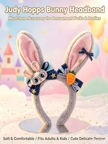 Disney Zootopia Judy Rabbit Plush Headband With 3D Doll And Carrot Bow, Soft Faux Fur Hairband, Suitable For Disney Park, Birthday Party, Skincare And Selfie - Light Grey - View 7