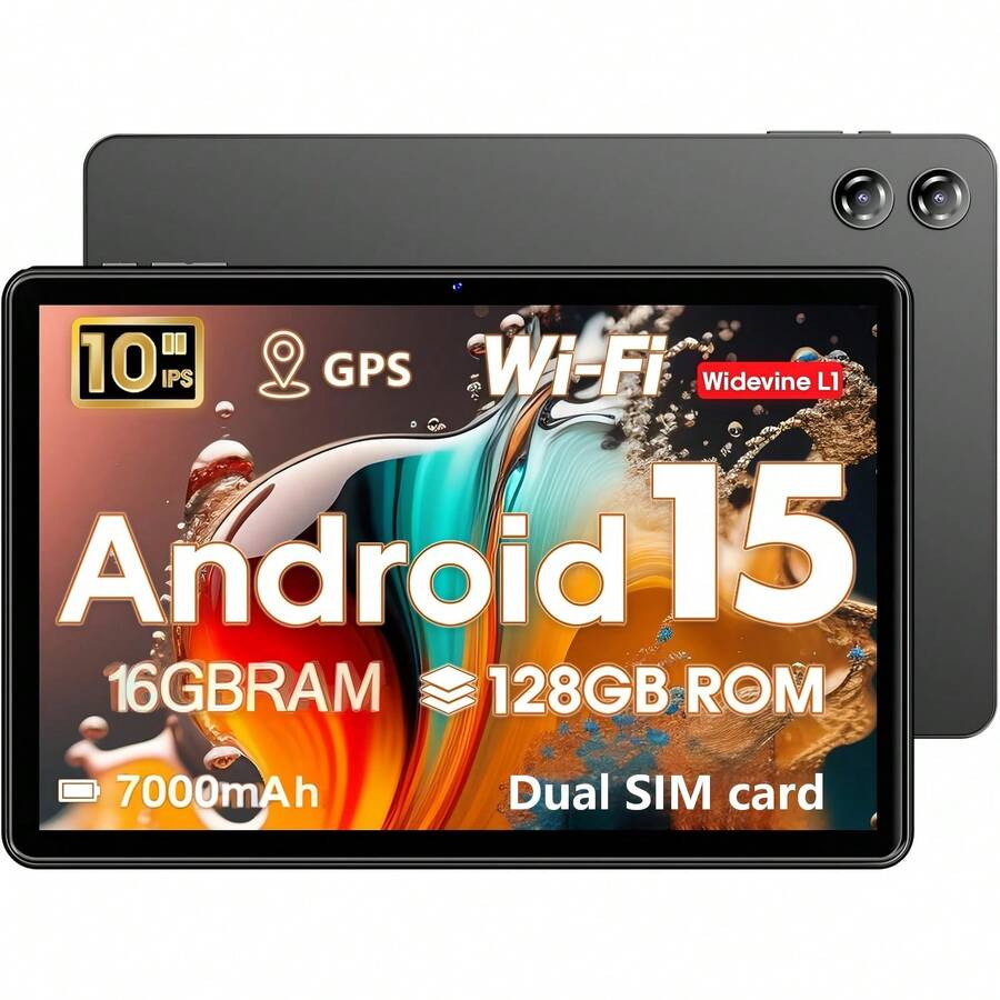 TenYide Electronic Learning Tablet For Children Or Learning, Black, 10.1-Inch Screen, Also Suitable For E-Book Reading/Electronic Games/Internet Entertainment/Video Chat, Oversized Smartphone With SIM Card Slot, Android System, 128GB/256GB Storage Versions, Front And Rear Camera Functions, Dual SIM Card Function, Bluetooth Function/GPS Function/WI Function, Supports Various AI Software Functions