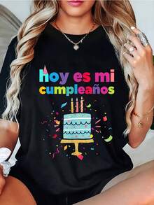 de Cumpleaños "¡Hoy Es Mi Cumpleaños, Feliz Cumpleaños!" en Español y Mexicano, Negra - Ropa de Mujer para Vacaciones de Verano y Celebraciones, Atuendo Festivo, Traje de Fiesta, Celebración - Negro - Ver 1