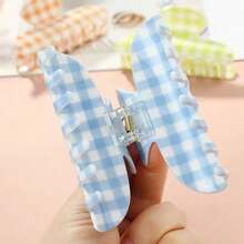 1pc Fashionable Vintage Portable Lightweight Daily Commute Versatile Plaid Casual PEVA (Polyethylene-Vinyl Acetate) Small Flower Rhinestone Shark Claw Hair Clip Summer Hair Accessories - Multicolor - View 8