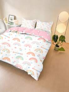 2/3PCS Vỏ chăn in cầu vồng trắng+1/2 vỏ gối đồng bộ, bộ chăn ga gối trẻ em phong cách Kawaii Hàn Quốc bằng polyester có khóa kéo, mềm mại và có thể giặt được, phù hợp cho phòng ngủ trẻ em và quà tặng sinh nhật, phù hợp cho tất cả các mùa - Nhiều màu - Xem 3