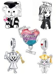 1pc Fashionable Exquisite Romantic Youth Graduation Commemorative Series Heart, Graduation Cap, Girl, Bear Beaded Pendant Full Of Graduation Ceremony Sense Creative Versatile DIY Bracelet Necklace Graduation Gift - Multicolor - View 1