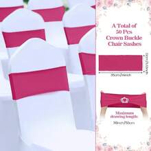 10pcs Spandex Chair Back Decorative Tie Straps, Elastic Chair Bands With Bows And Crown-Shaped Buckle Sliders, For Graduation Season, Prom, Wedding, Party, Banquet Decoration - Hot Pink - View 2
