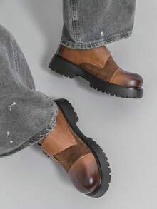 Sapatos Monk Masculinos com Sola Grossa, Fivela Única & Sola Tratorada, Sapatos Slip-On Estilo Trabalho Britânico Vintage para Uso Diário & Casual - Castanho - Visão 6