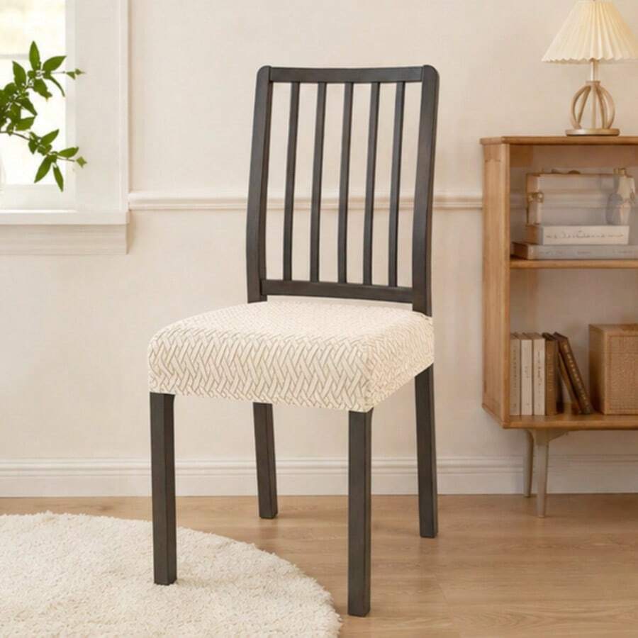 2/4pcs Chair Cover, Solid Color Jacquard High Elastic Chair Seat Cover, Soft & Comfortable, Removable Anti-Slip Adjustable Dust-Proof, Suitable For Dining Chairs, Office And Home Decor, Dining Chair Cover, Chair Seat Cover, Kitchen Chair Cover - Apricot - View 1
