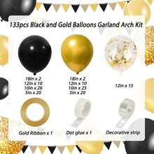 Kit de arco de guirnalda de globos negro y dorado de 130 piezas, globos de látex de 18/12/10/5 pulgadas con materiales de decoración de arco, adecuado para fiestas, graduaciones, celebraciones, bodas, cumpleaños, aniversarios - Conjunto negro y dorado - Ver 6