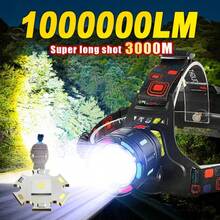 1000000LM Headlamp Flashlight Super Bright 3000m LED Rechargeable Tactical Light Waterproof Zoom Portable Work Light For Running, Fishing, Camping, Patrolling Outdoor Adventures - Black - View 2