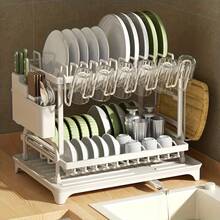 LEO IRIS Double-Layer Carbon Steel Dish Rack, Multi-Purpose Kitchen Countertop Storage Box, Available In Two Models, With Drain Board, Cup Holder And Cutlery Tray, Rust-Proof Design, Suitable For Home Kitchens, Christmas Gifts, Housewarming Gifts. - View 2