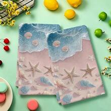 1pc/2pcs/4pcs Exquisite Kitchen & Bathroom Towels, Pale Pink Starfish & Gradient Ocean Wave Print, Soft Aesthetic Style, Ultra Soft, Highly Absorbent & Quick Drying, Machine Washable, Suitable For Daily Use - Multicolor - View 12