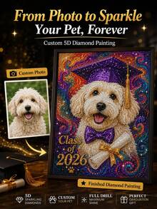 Pintura de Diamante 5D Personalizada Retrato, Foto Personalizada a Arte de Diamante Colorido de Graduación de Mascota, Kit de Bordado de Diamante de Resina de Perforación Completa DIY, Decoración de Pared Personalizada de Familia de Perros y Pareja, Regalo de Graduación Brillante Recuerdo, Decoración de Dormitorio y Hogar - Multicolor - Ver 9