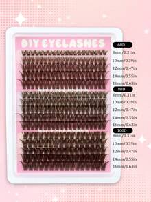 280 Clusters Brown D Curl 60D+80D+100D Mixed Size Large Capacity Segmented Fluffy Soft Lightweight Faux Mink Fur DIY Caramel Color Dense Colorful Eyelashes - 查看 9