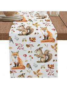 Fall Harvest Squirrel Animals Maple Leaf Table Runner Holiday Party Decor Reusable Kitchen Dining Table Runner For Farmhouse,Wedding Party,Autumn Thanksgiving Decorations - Multicolor - View 10