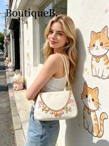 1pc Cute Cat Bag Chain, Bag Extension Chain, Wallet Chain Replacement, 11 Inch Short Chain, Enamel Flower Pendant, Bag Handle Extender, Decorative Bag Chain, Suitable For Wallet Handbag Crossbody Bag, Gold Chain - Multicolor - View 6