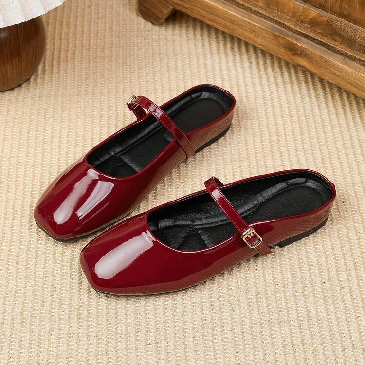 Women's Commuter Shoes New Retro Red Mary Jane Shoes With Buckle - Burgundy - View 12