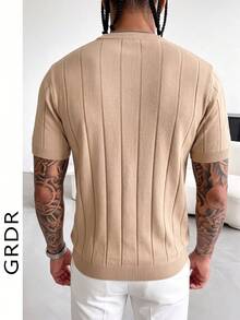 Suéter de punto de manga corta con costillas de unicolor para hombre GRDR, deportivo y casual, adecuado para actividades al aire libre - Albaricoque - Ver 6