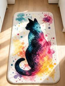1 Stück Aquarell Bunte Katzen-Silhouette Kunst Bodenmatte, Personalisierter Ästhetischer Stil Dekorativer Teppich, Badezimmer Saugfähige Fußmatte, Stil Raum Ästhetische Atmosphäre Decke, Süßer Künstlerischer Stil Akzent, Kleiner Teppich, Bodenmatte, Heimdekoration, Kleiner Teppich, Badezimmermatte, Kleine Bettdecke, Schlafzimmer Teppich, Waschbarer Teppich - Mehrfarbig - Übersicht 2