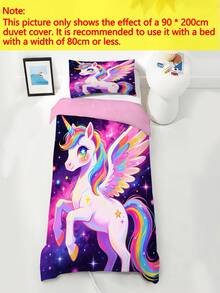 2/3PCS Funda nórdica de unicornio arcoíris galaxia púrpura, ropa de cama infantil de poliéster con cremallera estilo cuento de hadas, juego de cama suave y lavable para dormitorio de niñas & regalo de cumpleaños para todas las estaciones - Multicolor - Ver 4