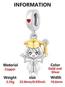 1pc Fashionable Exquisite Romantic Youth Graduation Commemorative Series Heart, Graduation Cap, Girl, Bear Beaded Pendant Full Of Graduation Ceremony Sense Creative Versatile DIY Bracelet Necklace Graduation Gift - Multicolor - View 16