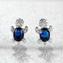 Aretes hipoalergénicos de tortuga marina - Aretes de tortuga lindos, regalo ideal para amantes de los animales - Azul Marino - Ver 12