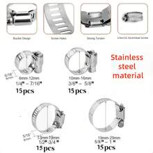 20/60pcs Adjustable Soft Tube Clamps, 201 Stainless Steel, Double Ears With Fasteners, DIY Air Duct Clip Set, Rust Resistant - Stainless Steel - View 3