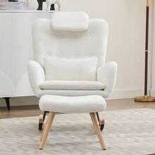 Modern Design: Rocking Chair, Rocking Chair With Footstool, Leisure Chair, Recliner, Lounge Chair With Armrests, Teddy Velvet Fabric - 白色 - 查看 6