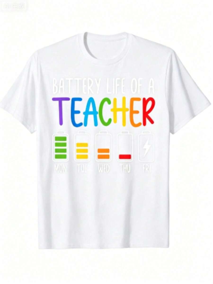 A Fun Black T-Shirt Dedicated To Teachers. Ideal For Thanking Teachers Or Giving As A Gift. - 白色 - 查看 1