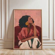 1 pièce Affiche sur canevas encadrée/non encadrée contemporaine bohème afrocentrique mode rouge sombre abstrait fille africaine féminine impression d'art mural pour couloir, entrée, décoration esthétique, peinture sur rouleau pour dortoir, salon, chambre, décoration de maison moderne - B - Voir 2