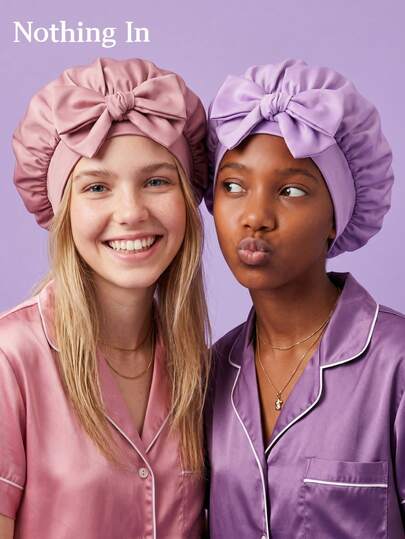 12+Years Teens Bow Sleep Bonnet Matte Wide Elastic Hair Care Cap Breathable Anti-Slip Night Hat Teen Girls For Home Sleeping Tie Straps Gift Ideas