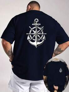 Camiseta de manga corta para hombre con diseño náutico vintage de ancla y timón, con un gran diseño en la espalda y un en el pecho, adecuada para uso casual diario para entusiastas de l - Blanco - Ver 1