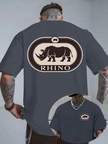 Con Rhino Power, una camiseta de manga corta y cuello redondo con estampado a doble cara, adecuada para la comodidad casual masculina y el uso diario en el trayecto al trabajo, hecha de tela - Blanco - Ver 10