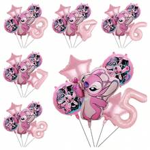 Angel Stitch Party Balloon Set, Pink Star And Round Printed Foil Balloons, Suitable For Birthday Party, Anime Theme Photo Decoration - As Shown In the Figure - View 3