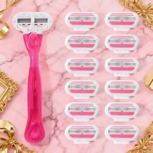 3-Layers Manual Razor For Women,Classic Razor, Shaving Set,Replacable Stainless Steel Blades,Women Shaver,Reusable Blades, Face Razor, Hair Removal, Razors For Women - Multicolor - View 2