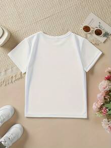 Girls' Short-Sleeved T-Shirt, Summer Style, With Cartoon Print Of A Capybara Wearing Sunglasses And Drinking Milk Tea, Casual Top NYDX5497 - 白色 - 查看 2