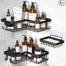 2-3pcs Bathroom Storage Rack, Bathroom Wall Storage, Kitchen Storage Rack, Balcony Storage Rack, Suitable For Kitchen, Bathroom, Toilet, Balcony, Tungsten Steel Material, Sturdy And Durable, Moisture-Proof And Rust-Proof, Bottle And Jar Storage Rack, Space-Saving, Two Installation Methods, Drill-Free Storage Rack - Multicolor - View 7