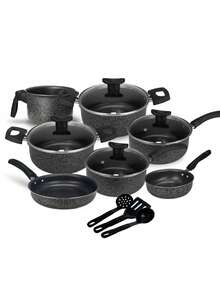 Conjunto de Panelas Viena Cerâmica Black 10 Peças Antiaderente com Tampa de Vidro - Visão 2