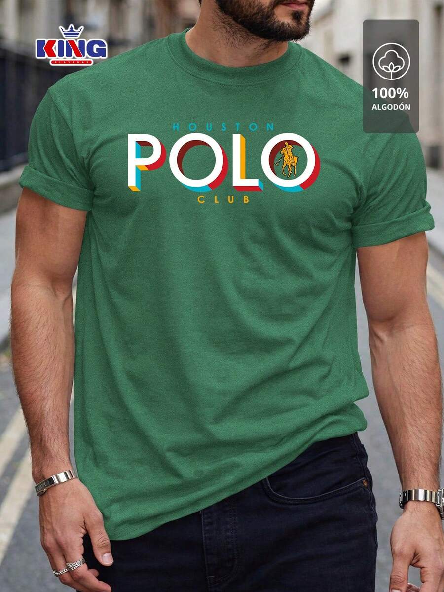 Original HPC POLO T-Shirt With Round Neck And Short Sleeves – Themed Graphic Design "HPC: Retro Typography Houston" – 100% Cotton - 水鴨藍 - View 1