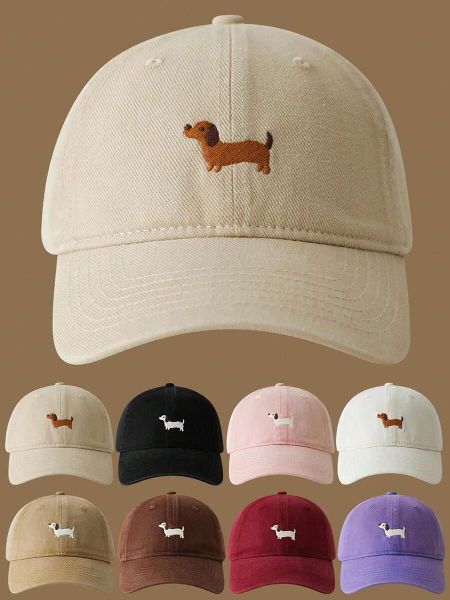 1pc Casual Embroidered Dog Decorative Baseball Cap, Adjustable Strap, Suitable For All Four Seasons, Unisex - Multicolor - View 1