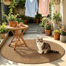 1pc Pineapple Pattern Woven Indoor/Outdoor Universal Carpet, Round Patio Deck Garden Poolside Mat, Foldable Easy To Clean Large Size Rug, Suitable For Outdoor Balcony, Yard Use - Brown - View 13