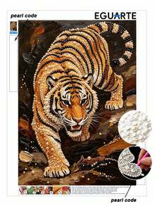 Pearl Painting Tiger Theme Frameless DIY Handmade Rhinestone Creative Diamond Painting Set, Suitable For Bedroom Decoration, Living Room Wall Art, Room Decor, Artwork, Gift For Friends - No Frame - View 6