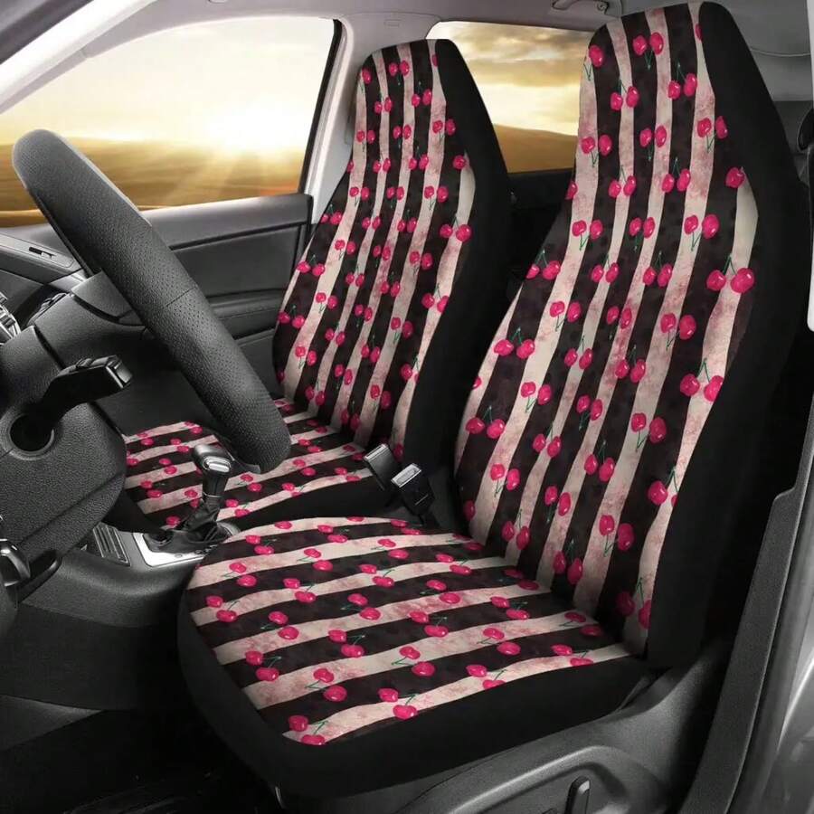 2pc Black And White Striped Car Seat Covers Car Accessories Seat Cover Gifts Idea Pack Of 2 Universal Front Seat Protective Cover - D - 查看 1