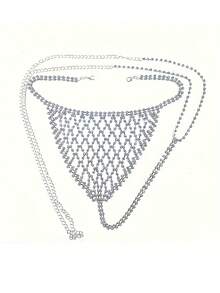 Sexy Party Women's Bra & Shorts Chain, Erotic Bikini Mesh Rhinestone Body Chain, Beach Vacation Accessory - Silver - View 6