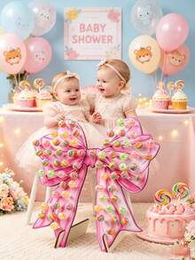 1pc Pink Bow Lollipop Display Stand - Wooden Dessert Rack, Suitable For Baby Shower, Gender Reveal And Birthday Party Decoration, Baby Shower Decoration, Home Kitchen Table Centerpiece, Lollipop Display Stand, Wedding Party Supplies - Multicolor - View 2