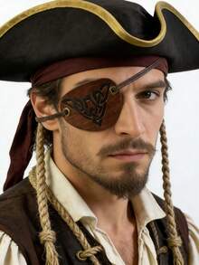 1件復古棕色人造皮革海盜眼罩，精緻鏤空設計，Cosplay配件，派對用 - 棕色 - 查看 8