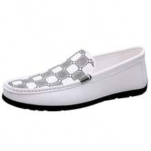 Men's Luxury Lightweight Loafers, PU Synthetic Leather, Casual Woven Style Slip-On Flat Shoes With Convenient Elastic Band, Suitable For Spring And Autumn Daily Wear, Weddings, Banquets, Office, Business Occasions And Other Formal Events - White - View 5