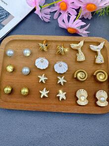 20 piezas Serie de Verano Encantos para Zapatos, Incluye Estrella de Mar 3D, Concha, Caracol, Decoraciones de Moda DIY para Zapatos de Jardín, Sandalias y Otros Zapatos, Regalo de Vacaciones - Dorado - Ver 4