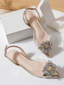 Sexy Pointed Toe Single Strap Gold Sandals Women Spring 2026 New French Low Vamp Rhinestone Flat Shoes - Gold - View 2